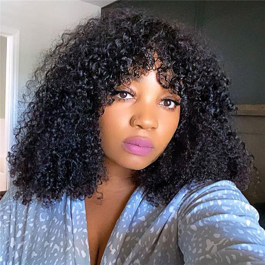 Kinky Curly Virgin Human Hair Wigs with Bangs