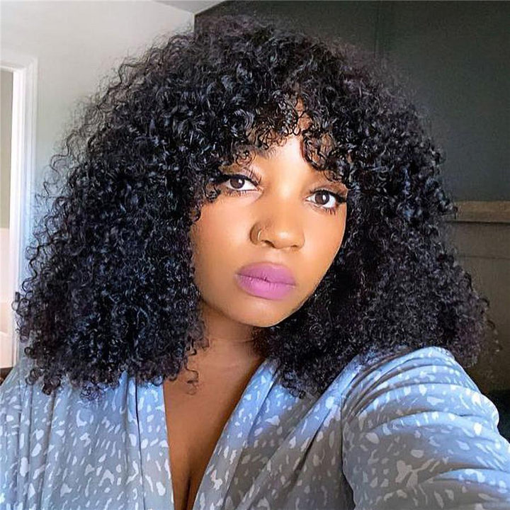 Kinky Curly Virgin Human Hair Wigs with Bangs