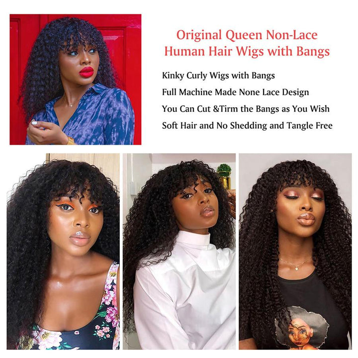 Kinky Curly Virgin Human Hair Wigs with Bangs