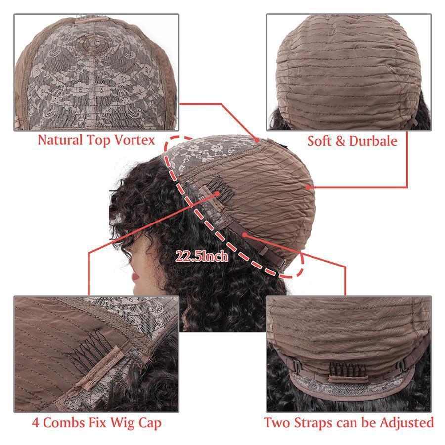 Water Wave Wigs with Bangs Machine Made Wigs for Women