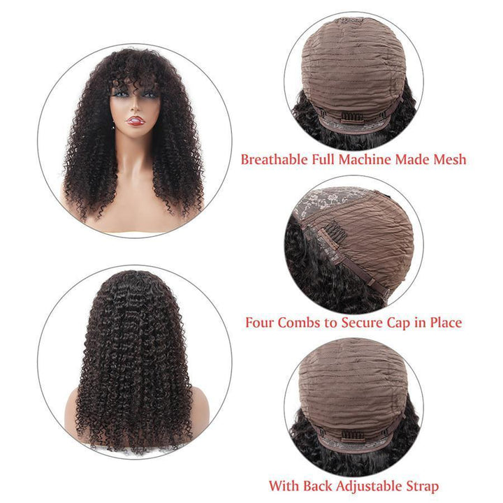 Kinky Curly Virgin Human Hair Wigs with Bangs