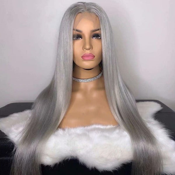 Grey Human Hair Wigs 13x4 Straight Lace Front Wig