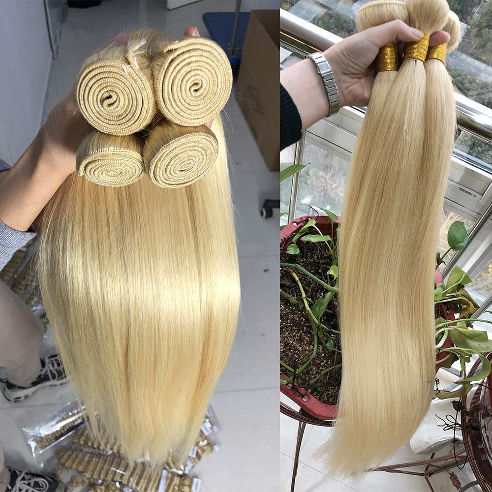 Straight 613 Bundles Human Virgin Hair No Split & Full End Blonde Color Hair Bundles -OQHAIR