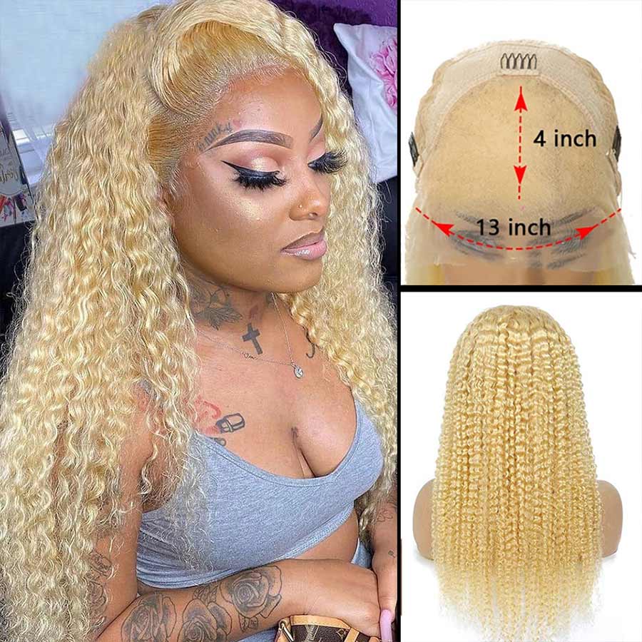 613 Blonde Kinky Curly Human Hair 13x4 Lace Front Wigs Pre-plucked with Baby Hair for Women