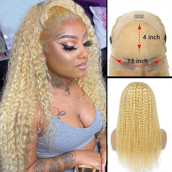 613 Blonde Kinky Curly Human Hair 13x4 Lace Front Wigs Pre-plucked with Baby Hair for Women