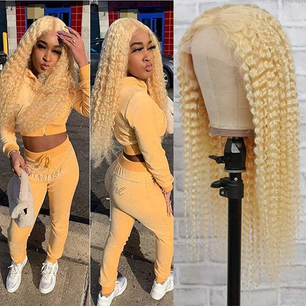 613 Blonde Kinky Curly Human Hair 13x4 4x4 Lace Front Wigs Pre-plucked with Baby Hair for Women - ORIGINAL QUEEN HAIR