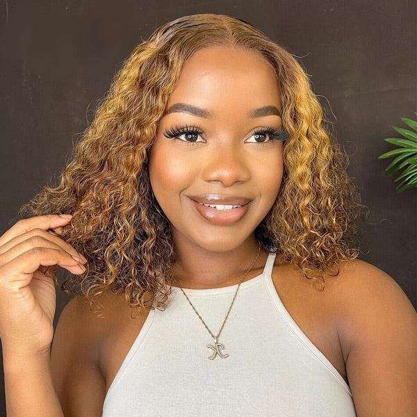 Glueless Wigs 4/27 Highlight Water Wave Short Bob Wig
