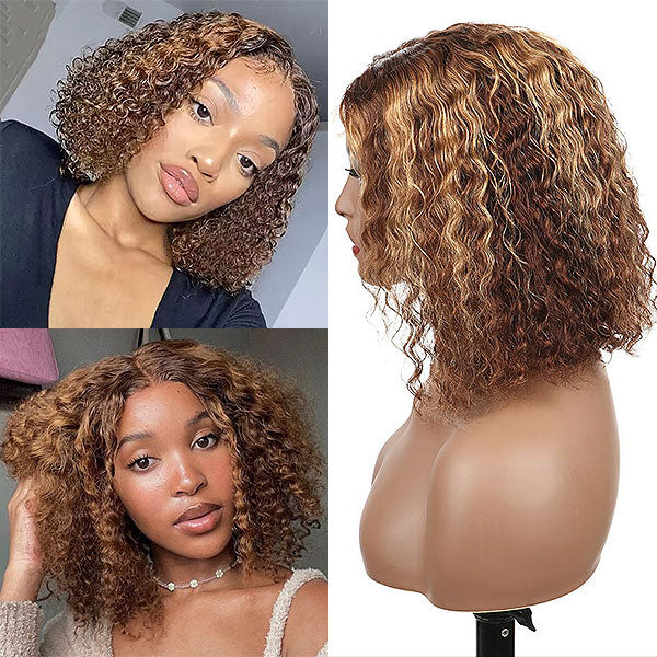 Glueless Wigs 4/27 Highlight Water Wave Short Bob Wig