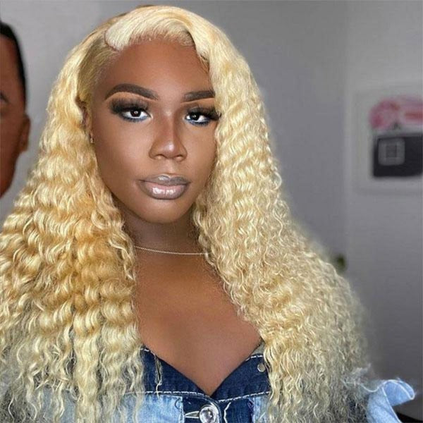 613 Blonde Kinky Curly Human Hair 13x4 4x4 Lace Front Wigs Pre-plucked with Baby Hair for Women - ORIGINAL QUEEN HAIR