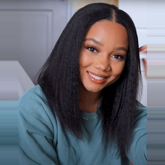 Kinky Straight Pre-Bleached Knots Glueless Wigs 4x6 HD Lace Closure Wigs