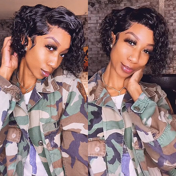 Short Curly Hair Pixie Wig 13x4 Lace Front Wigs