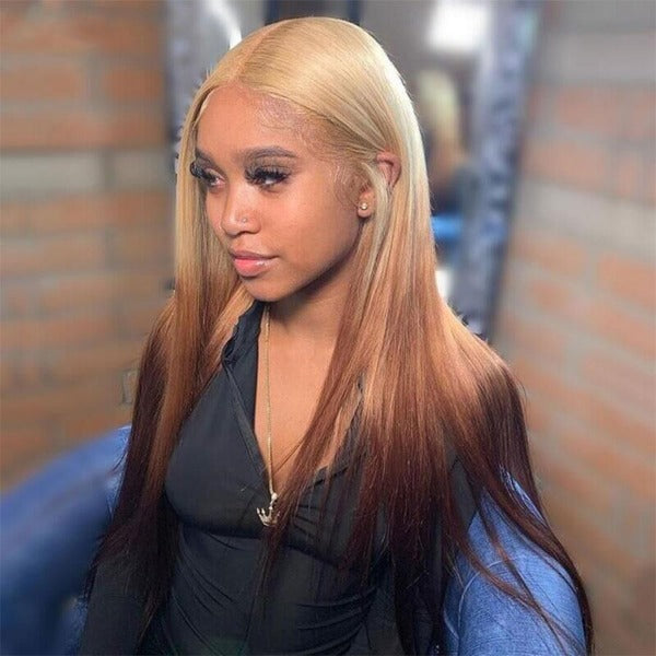 Ombre 613 Brown Lace Frontal 13x4 Wig Straight & Body Wave Human Hair Lace Front Wigs Highlight Brown Colored Human Hair Frontal Wig