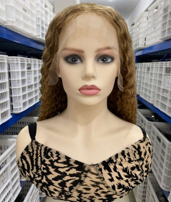 Honey Blonde Human Hair Lace Front Wigs Deep Curly Color Hair Wig
