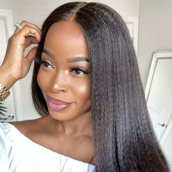 Kinky Straight Pre-Bleached Knots Glueless Wigs 4x6 HD Lace Closure Wigs