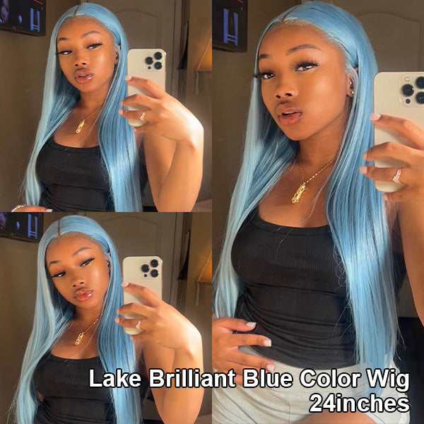 Lake Brilliant Blue Color Straight Lace Frontal Wig