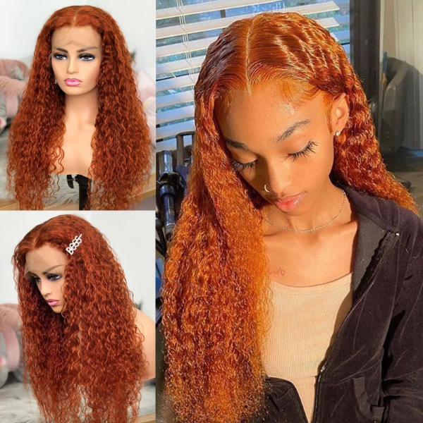 Ginger Lace Front Wig Pre Plucked Kinky Curly Wig Human Virgin Hair