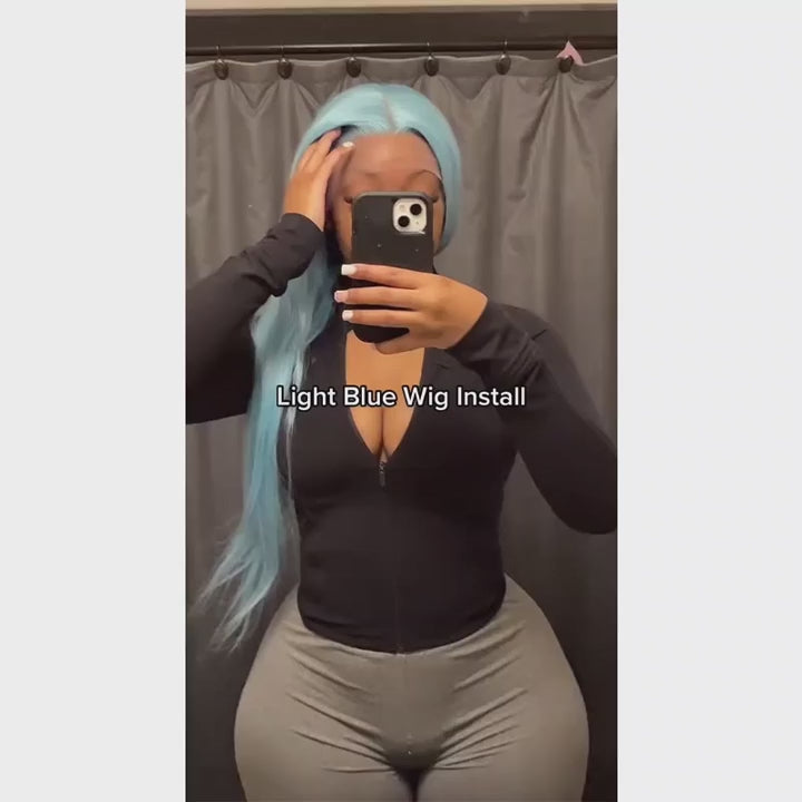 Lake Brilliant Blue Color Straight Lace Frontal Wig