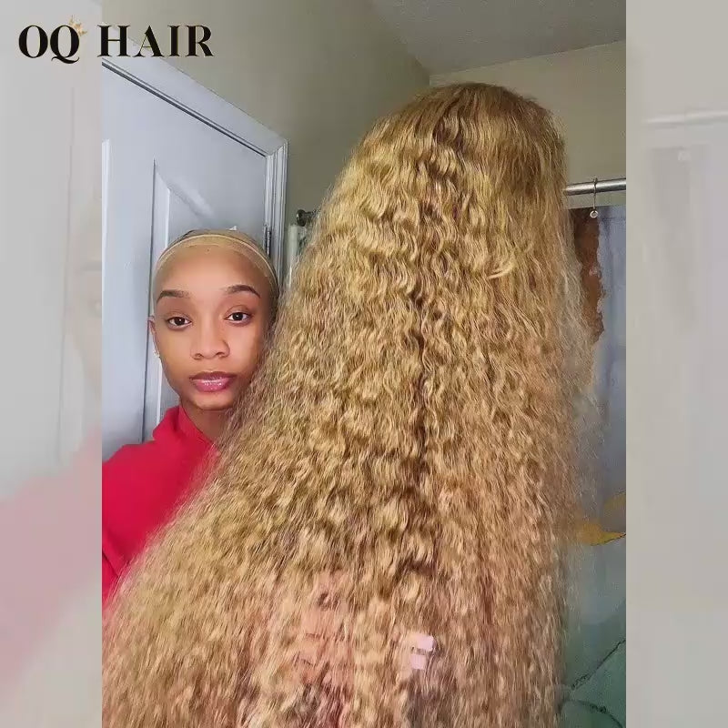 Honey Blonde Human Hair Lace Front Wigs Deep Curly Color Hair Wig