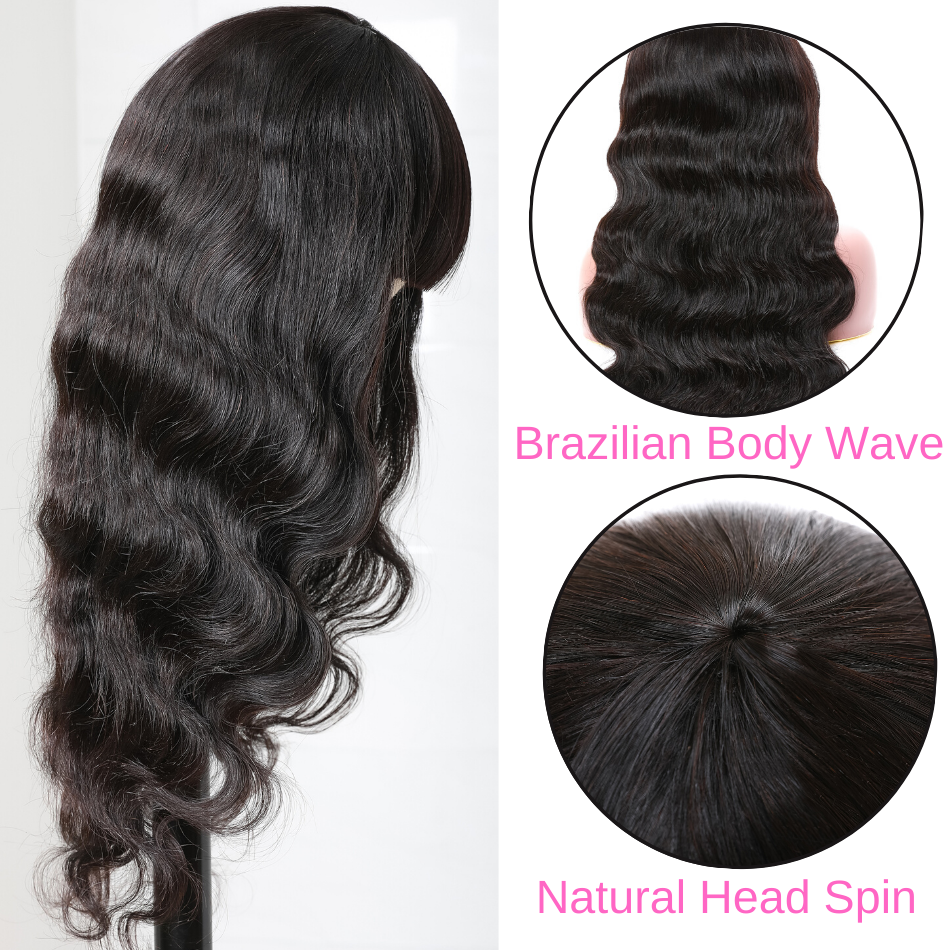 Body Wave Wig Glueless Human Hair Wigs with Bangs