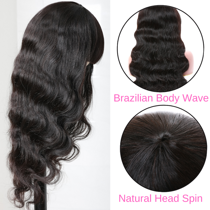 Body Wave Wig Glueless Human Hair Wigs with Bangs