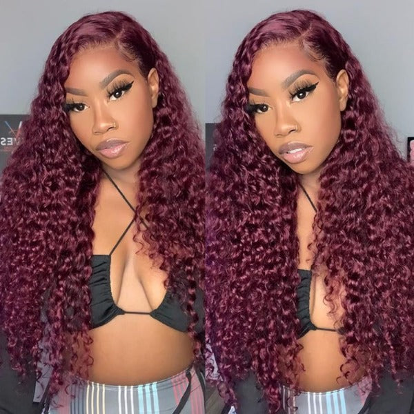 Burgundy 99J Color Deep Wave Lace Frontal and Closure Wig