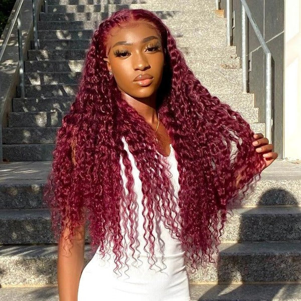 Burgundy 99J Color Deep Wave Lace Frontal and Closure Wig