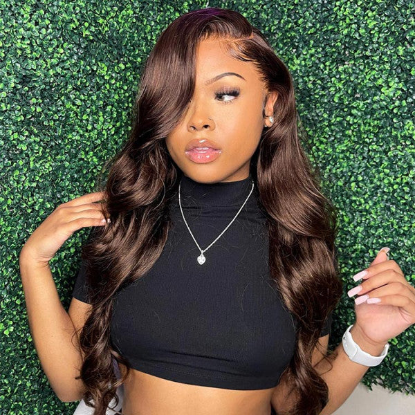 Chocolate Brown Color 13x4 4x4 Lace Front Wigs Preplucked