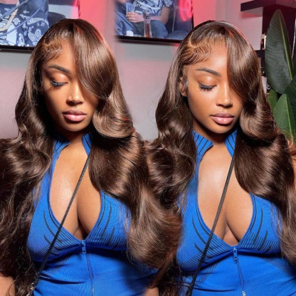 Chocolate Brown Color 13x4 4x4 Lace Front Wigs Preplucked