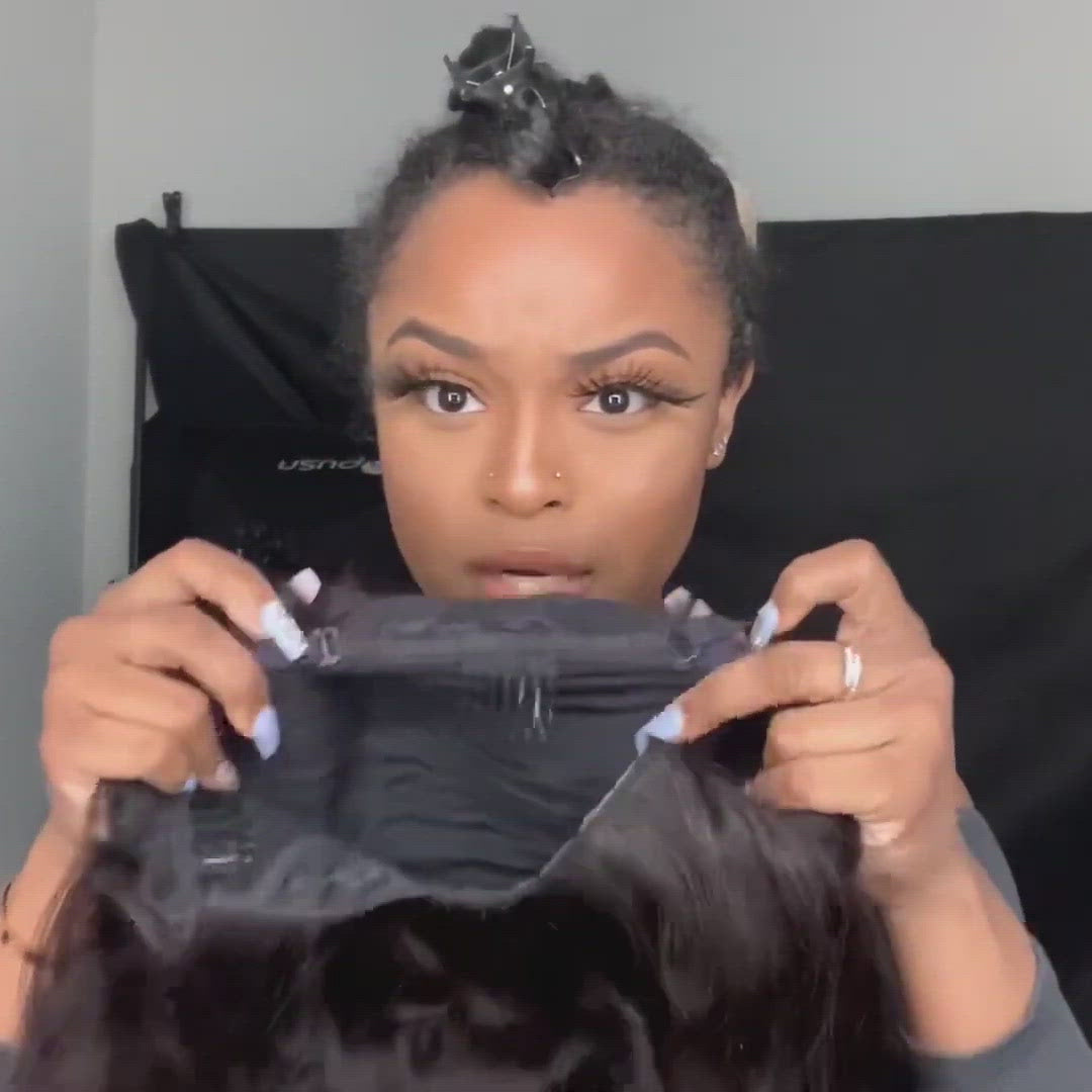 Loose Deep Wave U Part Human Hair Wig for Women, Brazilian Remy Human Hair Glueless Full Head Clip in Half Wig 180% Density