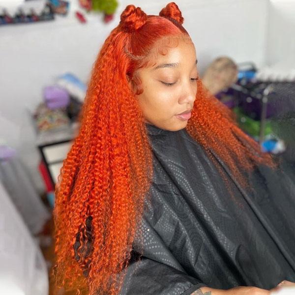 Orange Lace Front Wigs Preplucked Kinky Curly Human Hair Color Wigs
