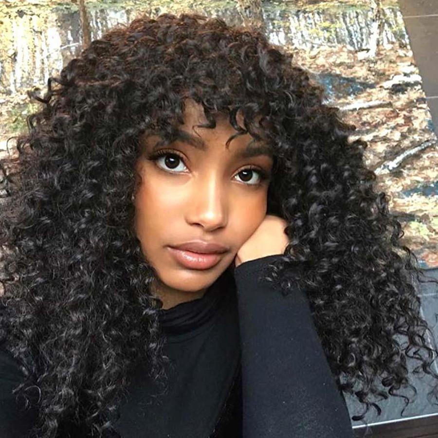 Water Wave Wigs with Bangs Machine Made Wigs for Women