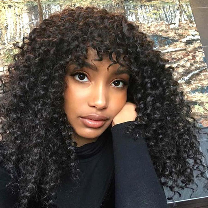 Water Wave Wigs with Bangs Machine Made Wigs for Women