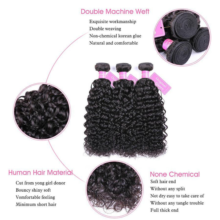 9A Water Wave Human Hair 3 Bundles with 13*4 Lace Frontal Natural Black -OQHAIR - ORIGINAL QUEEN HAIR
