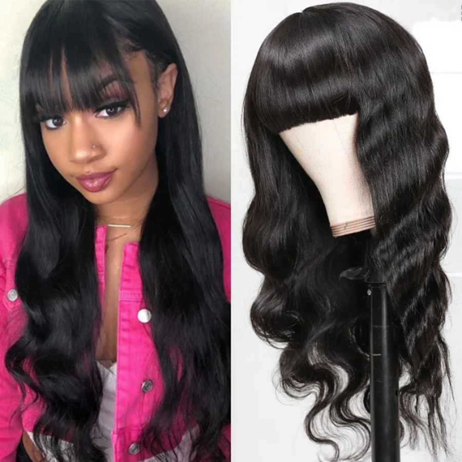 Body Wave Wig Glueless Human Hair Wigs with Bangs