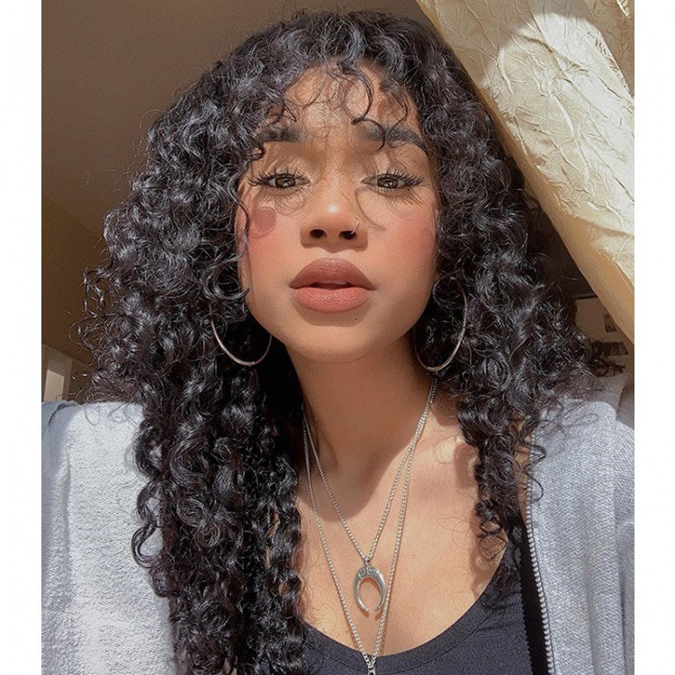 Water Wave Wigs with Bangs Machine Made Wigs for Women