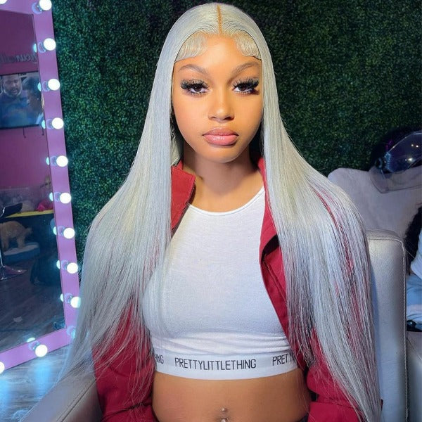 Grey Human Hair Wigs 13x4 Straight Lace Front Wig