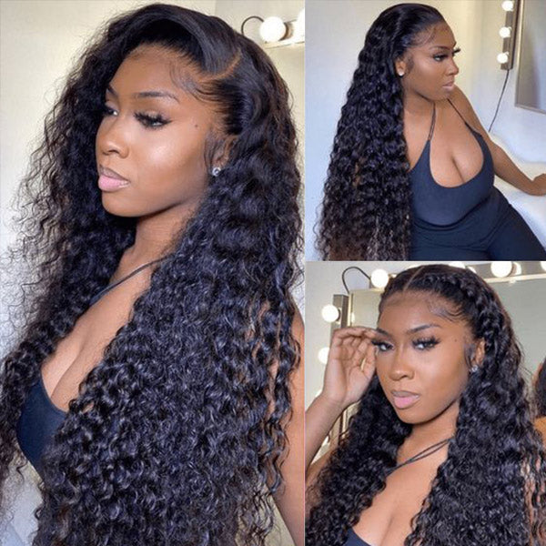 OQ Hair Water Wave Invisi-Drawstring Flexible Fit 360 Lace Frontal Glueless Wig With Bleached Knots