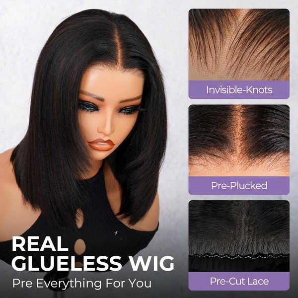 24h Shipping | OQ HAIR 9x6 Tpart Wear Go Layered Cut Bob Yaki Straight Wig Deep Part Lace Glueless Wig With Drawstring