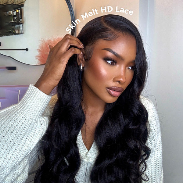 Body Wave Pre Bleached Knots Lace Front Wigs Natural Black Human Hair Wigs With Baby Hair