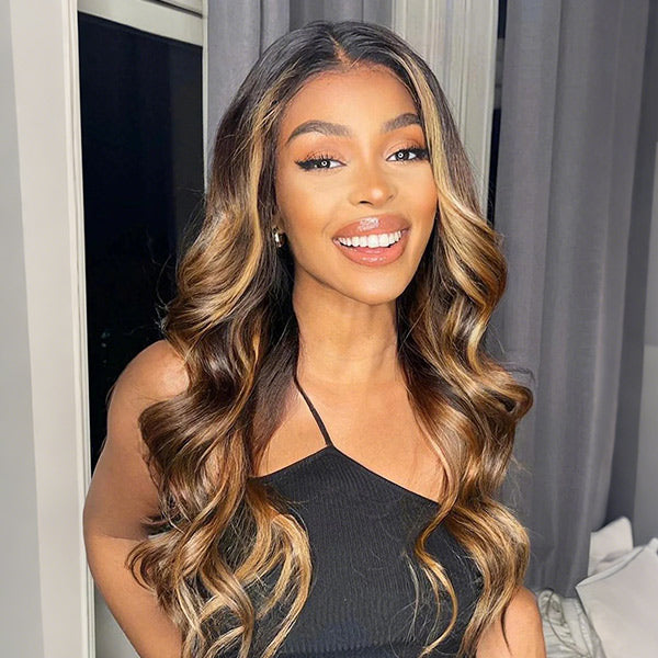 OQ HAIR Body Wave Hihglight Ombre Brown  Beginner-Friendly 7x5 Lace Wear Go Glueless Wig