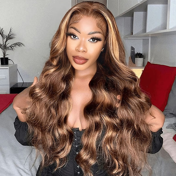 OQ HAIR Body Wave Hihglight Ombre Brown  Beginner-Friendly 7x5 Lace Wear Go Glueless Wig