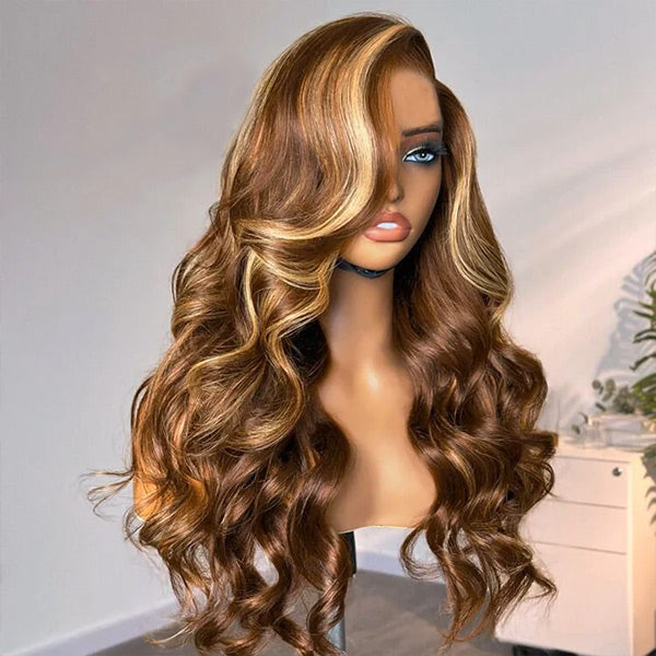 OQ HAIR Body Wave Hihglight Ombre Brown  Beginner-Friendly 7x5 Lace Wear Go Glueless Wig
