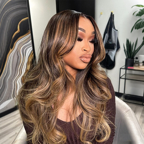 OQ HAIR Body Wave Hihglight Ombre Brown  Beginner-Friendly 7x5 Lace Wear Go Glueless Wig