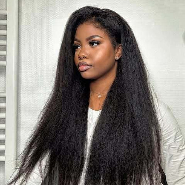 OQ HAIR Kinky Straight Glueless Comfortable Wear Pre-Cut 9x6 HD Lace Wear Go Wig Bleached Knots