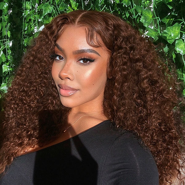 OQ HAIR Chocolate Brown Kinky Curly Wear Go Wig Invisible 7x5 Lace Pre Plucked Hairline Human Hair Closure Wig