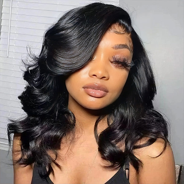 OQ HAIR Pre Styled C Part Layered Yaki Body Wave Snug Fit Drawstring Wear Go Glueless Wig Pre-Cut 9x6 Lace Bleached Knots