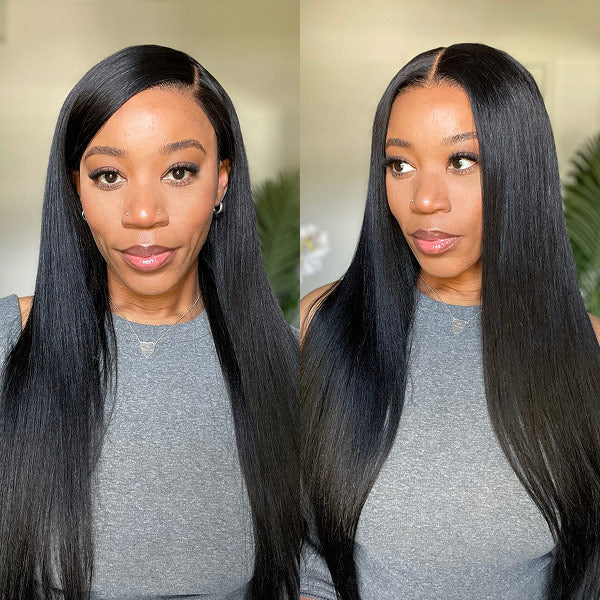 OQ HAIR Glueless Yaki Straight FreedoorM Wig Back Hole Design Pre-Cut 9x6 Skin Lace Wear Go Wig With Adjustable Fit Drawstring