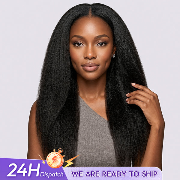 24h Shipping |  Kinky Straight Bleached Knots Wear Go Glueless Wig Pre-cut 7x5 HD Lace Wig