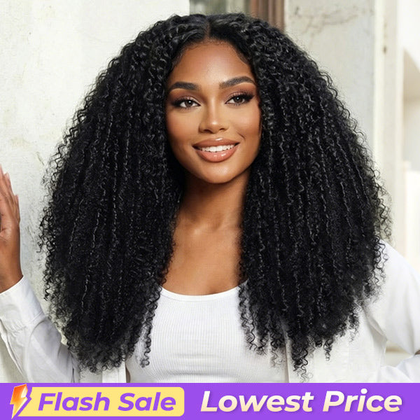 Flash Sale | Glueless Afro Curly FreedoorM Wig Back Versatile Opening Pre-Cut 9x6 Skin Lace Wear Go Wig With Adjustable Fit Drawstring