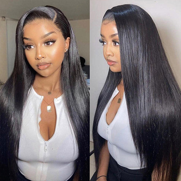 Silk Straight Glueless Pre-Bleached Knots Elastic Drawstring 13x4 13x6 HD Lace Frontal Wig 100% Human Hair Wear Go Wig
